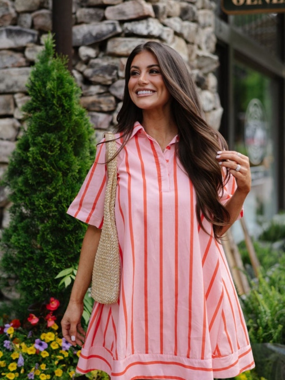 Women's Pink & Coral Stripe Polo Dress